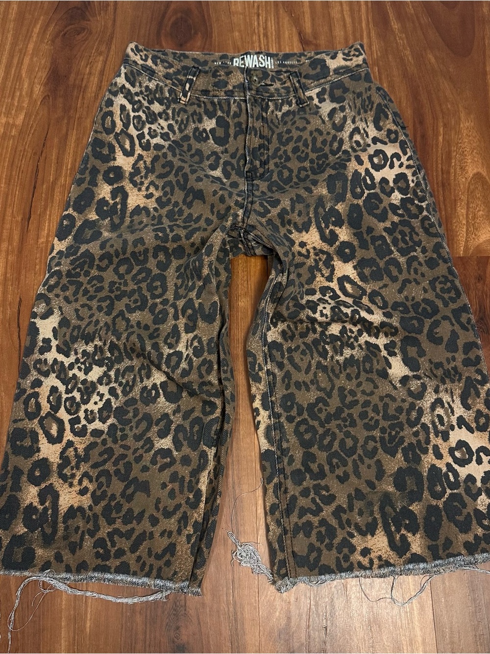 Rewash Leopard Print Wide-Leg Jeans in Brown/Black